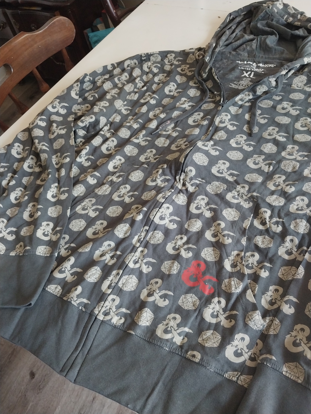 Dungeons & Dragons Logo Zip Hoodie Mens Xl - Gray with White Icons
